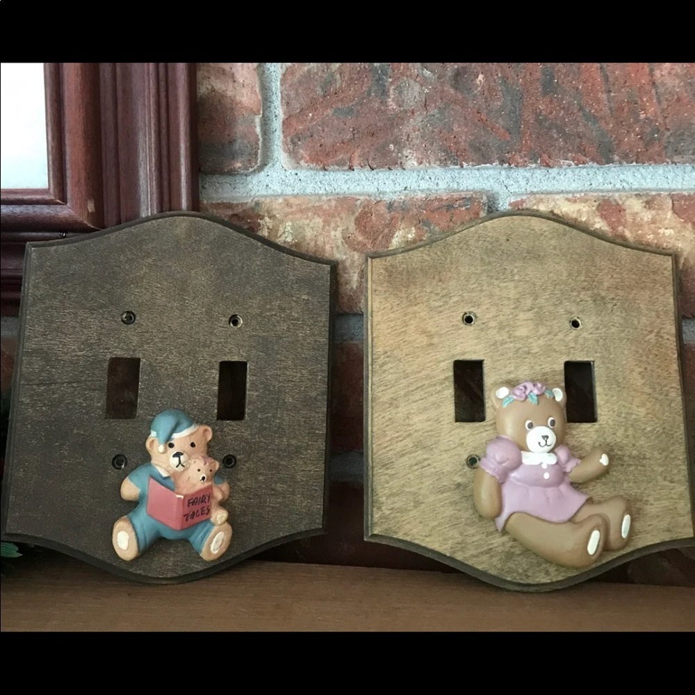 Rare Vintage 1970 Teddy Bear Light Switch  Covers